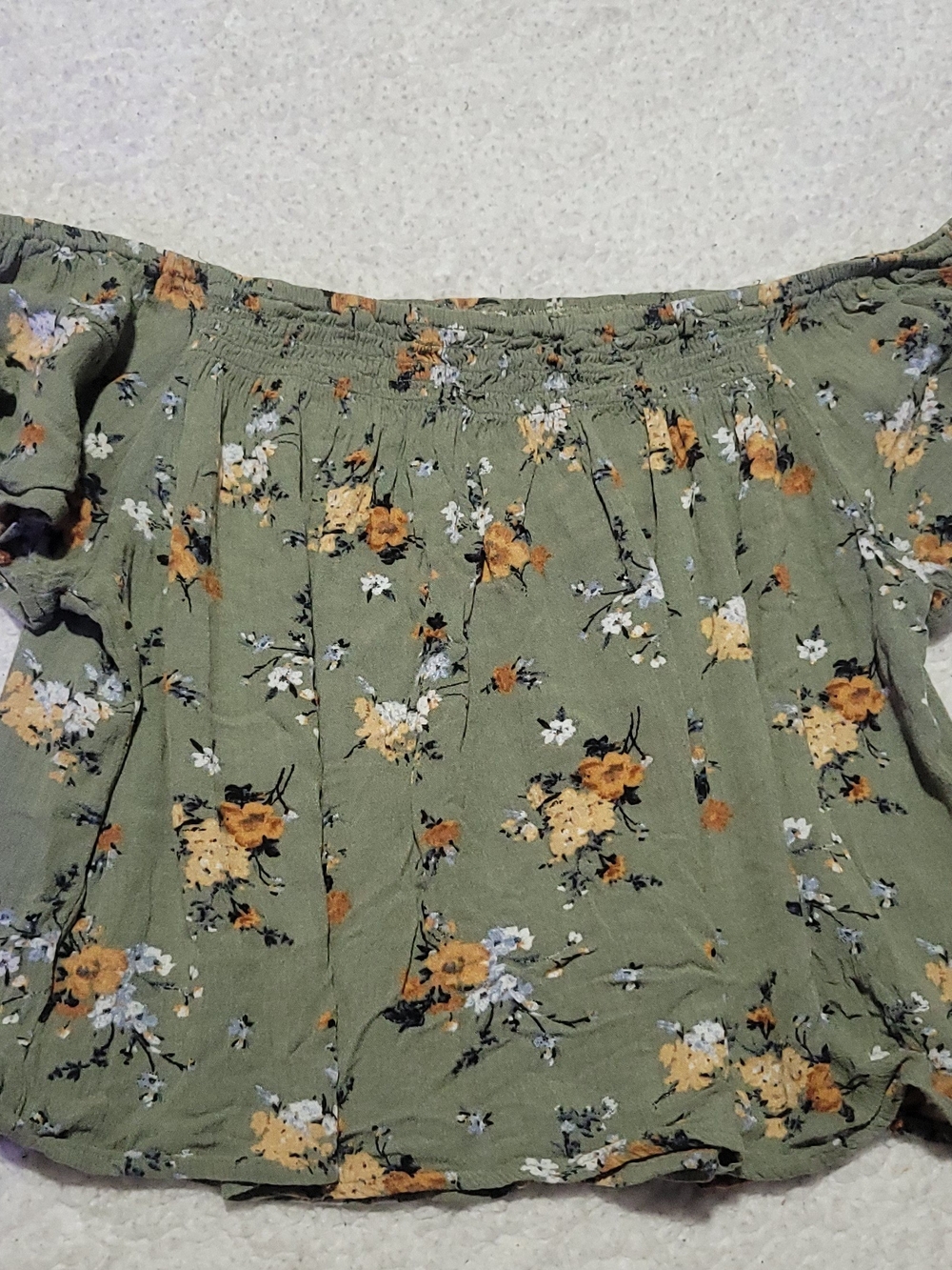 Xhilaration Olive Green Floral A-Line Skirt with Yellow & White Blooms